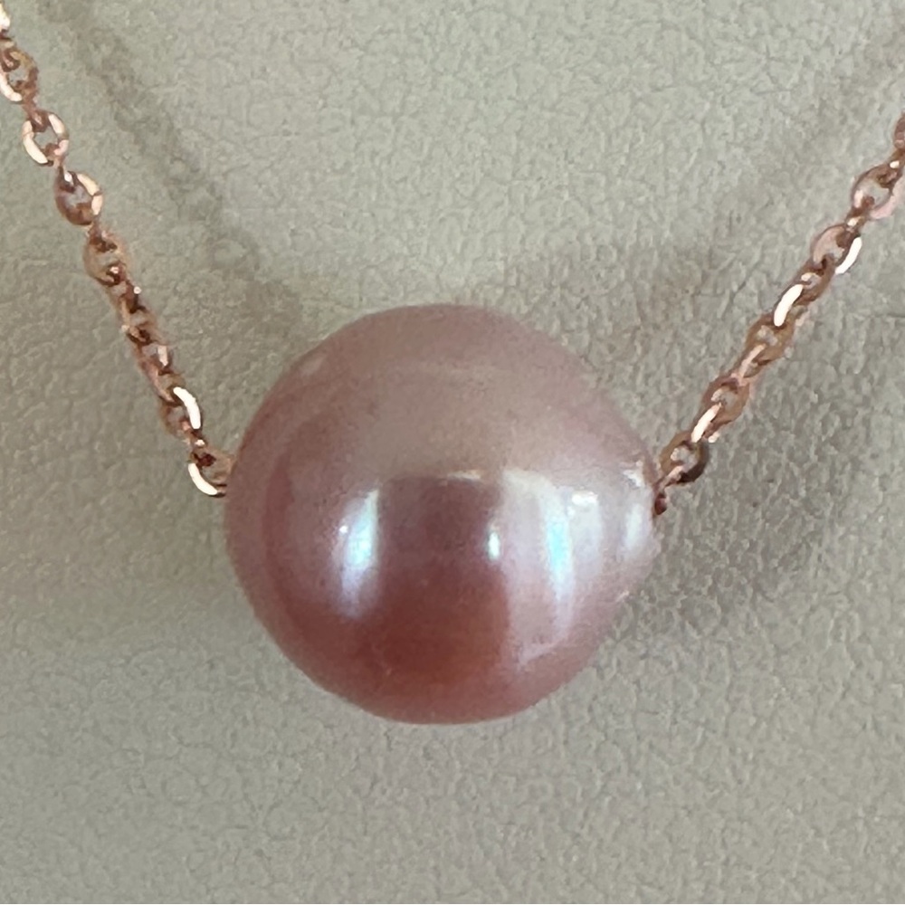 11mm REAL Light Purple / Pink Pearl on 14K ROSE Gold 925 Silver - 18" (Adjust.)